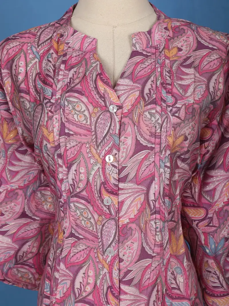 Purple Floral Printed Cotton Kurti Top 5