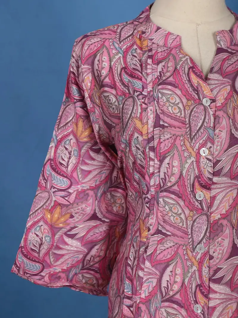 Purple Floral Printed Cotton Kurti Top 6