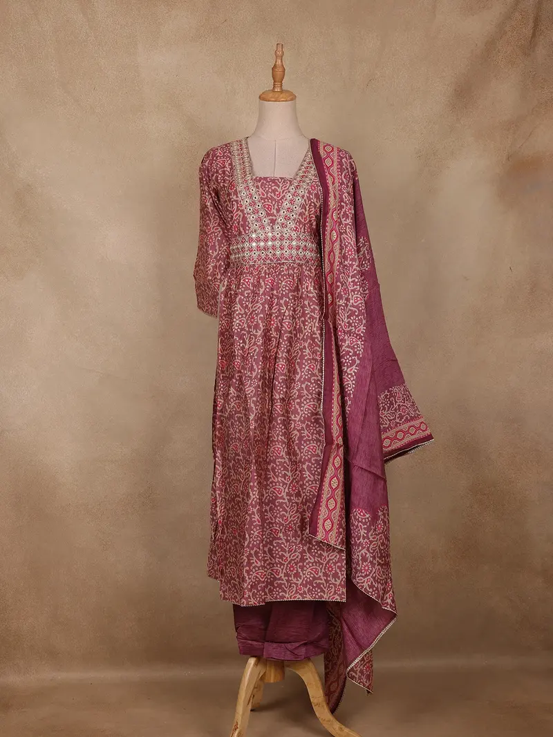 Purple Floral Printed Cotton Salwar Suit With Dupatta 1