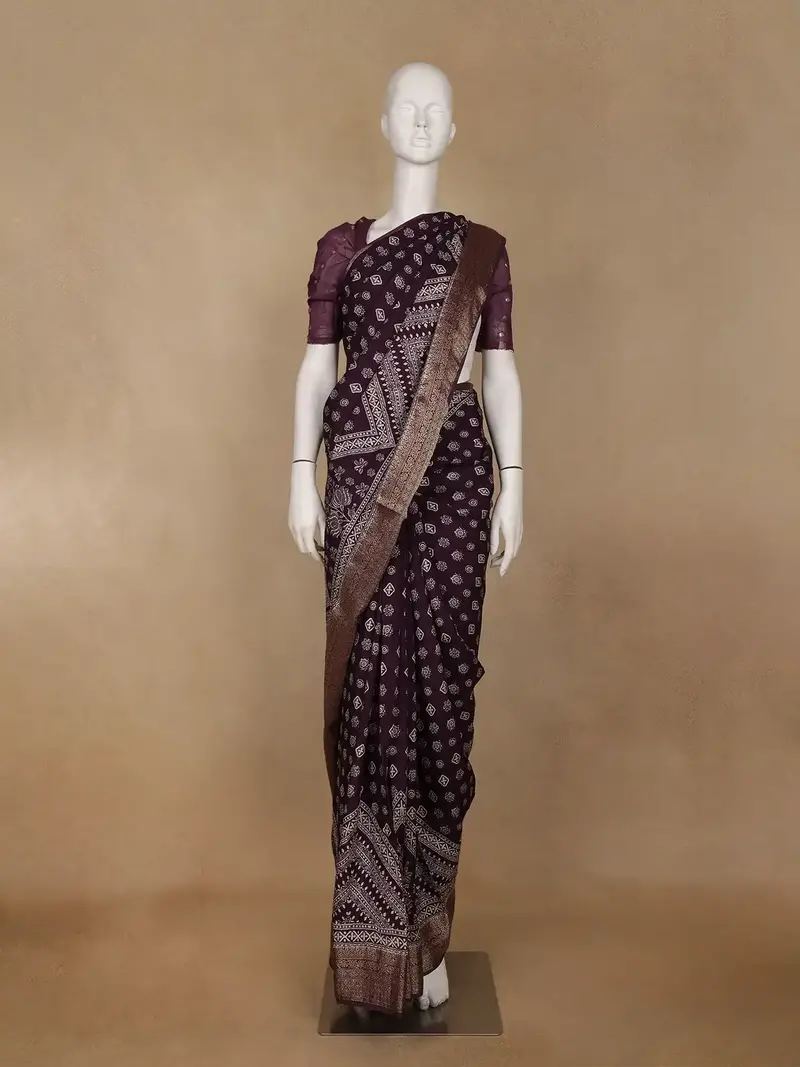 Purple Floral Printed Cotton Saree 1
