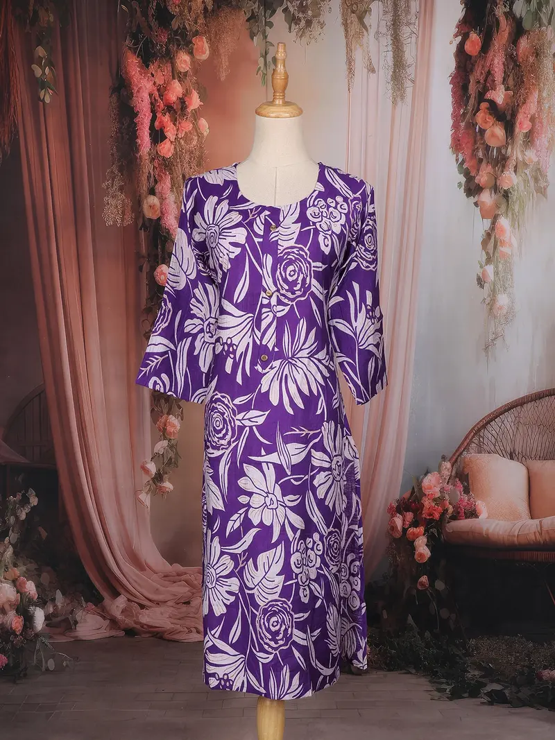 Purple Floral Printed Design Cotton Kurti 1