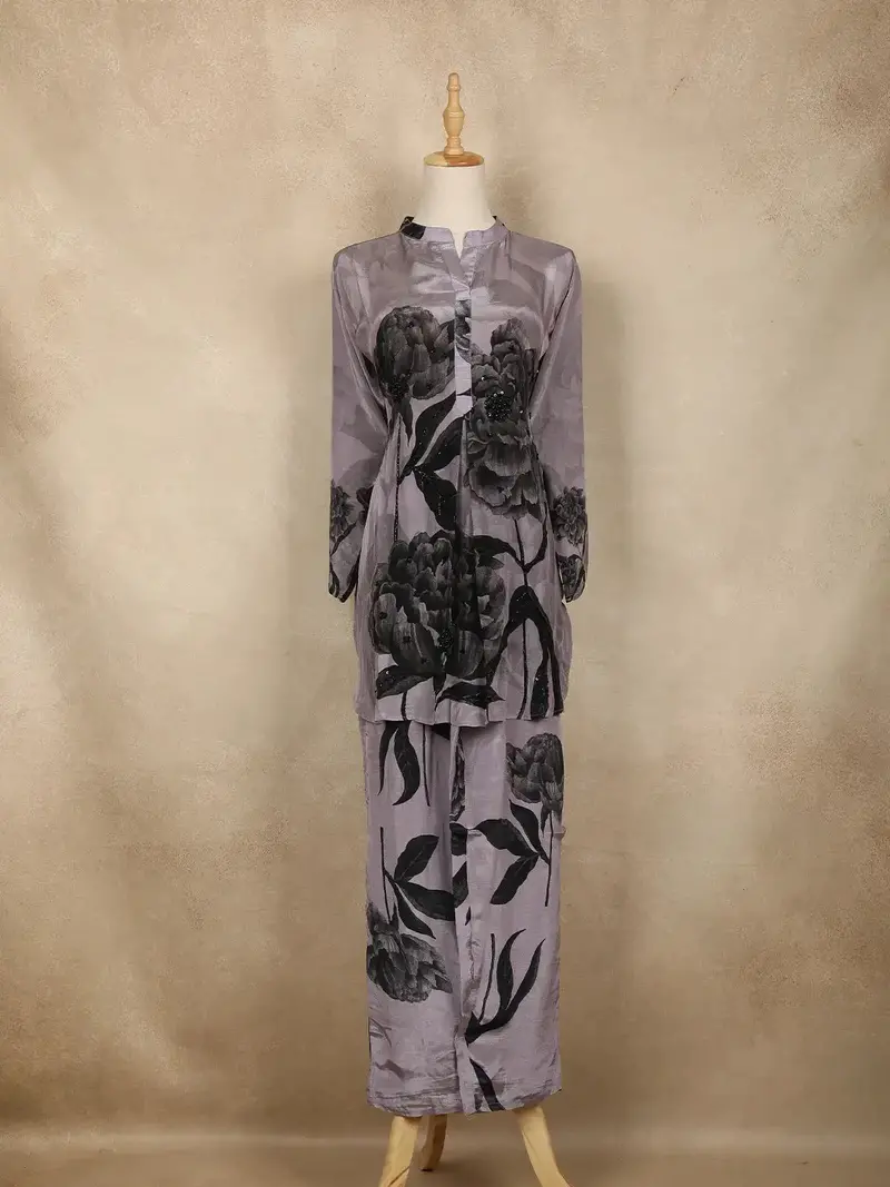 Purple Floral Printed Silk Co Ord Salwar Suit 1