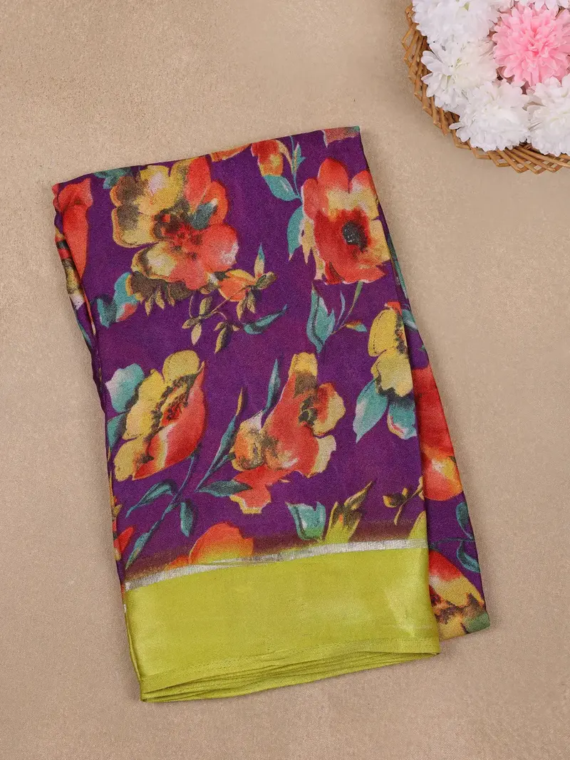 Purple Floral Prints Fancy Georgette Saree 1