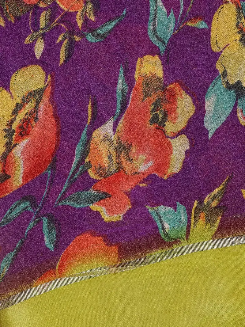 Purple Floral Prints Fancy Georgette Saree 2