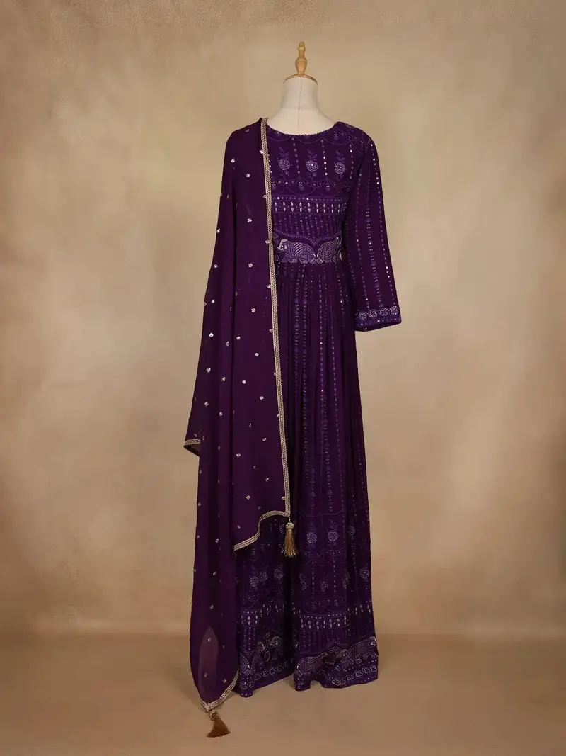 Purple Floral Sequin Embroidery Georgette Salwar Suit 1