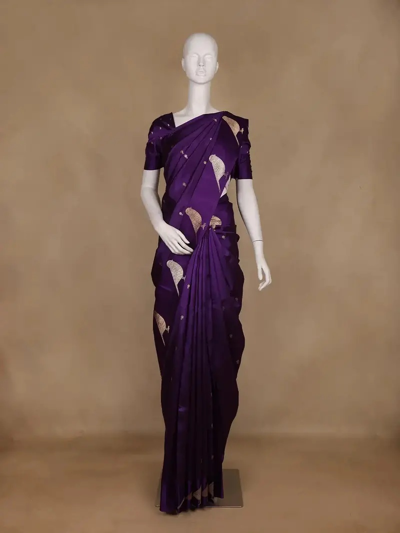 Purple Floral Woven Banarasi Silk Saree 1