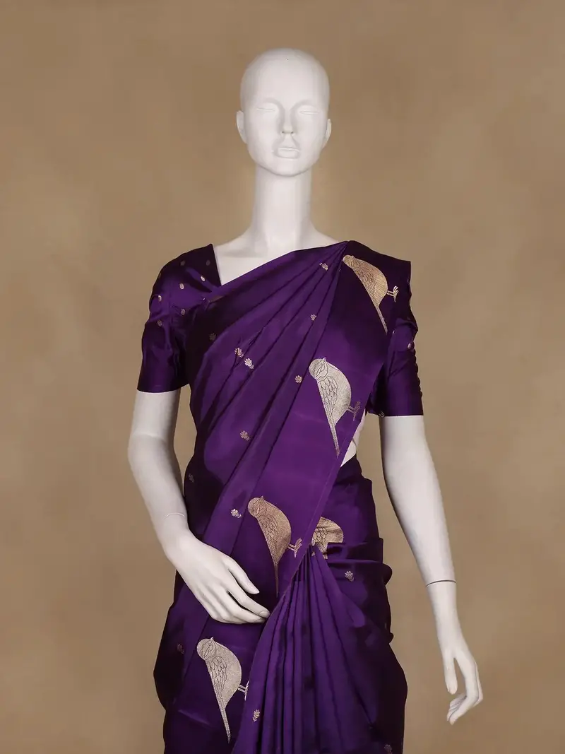 Purple Floral Woven Banarasi Silk Saree 2