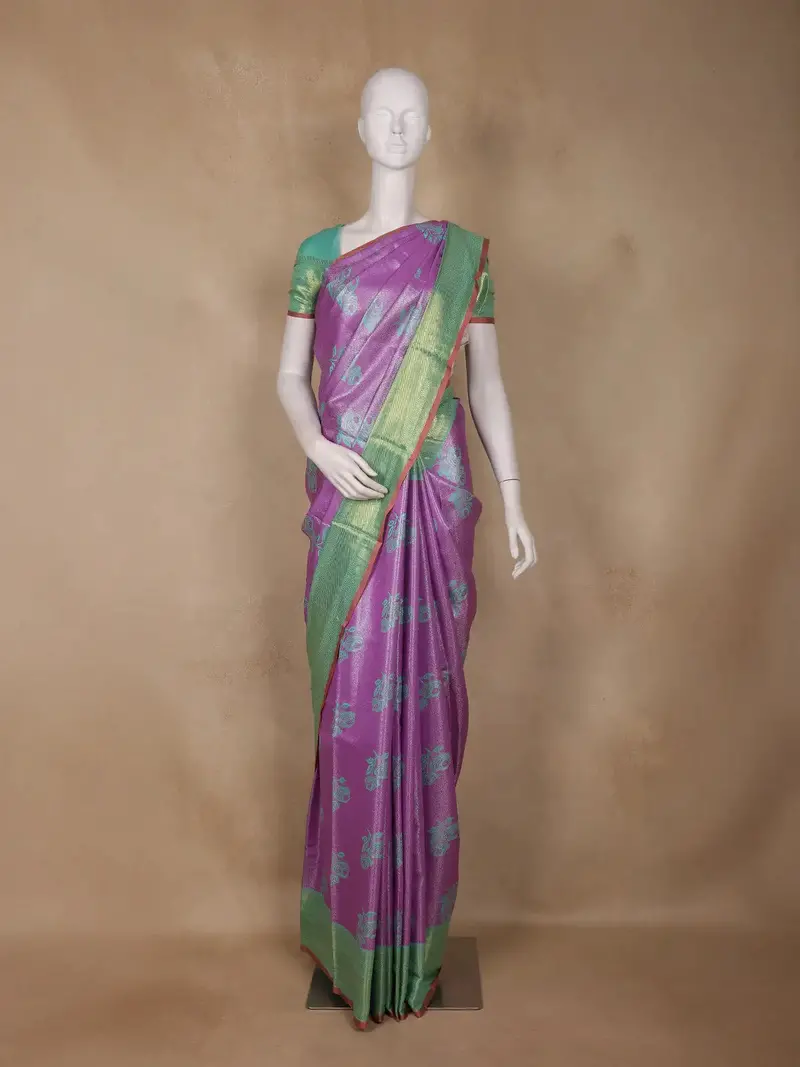 Purple Floral Woven Design Art Silk Saree 1