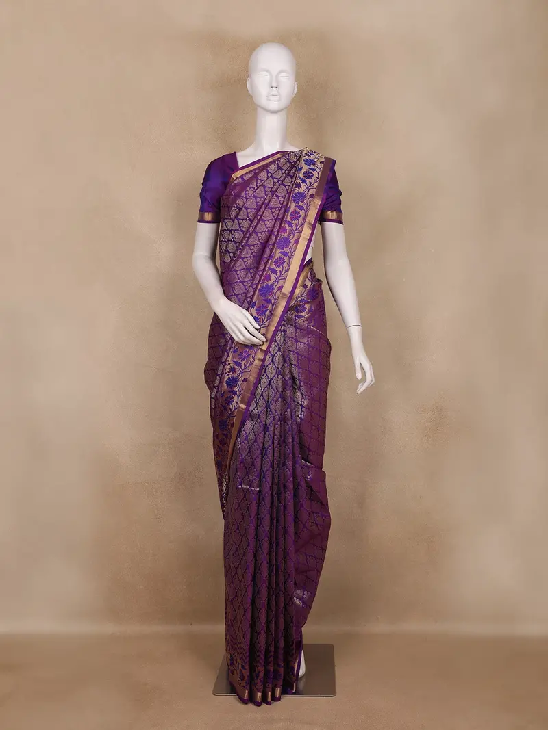 Purple Floral Woven Design Kanchipuram Silk Saree 1