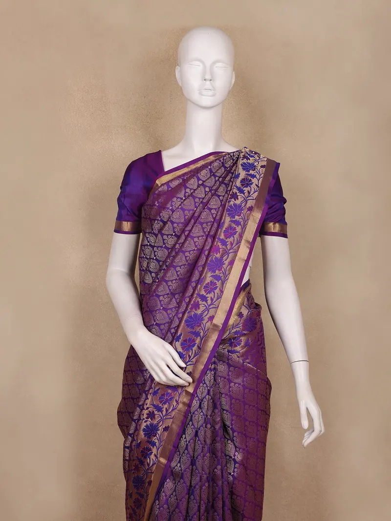 Purple Floral Woven Design Kanchipuram Silk Saree 2