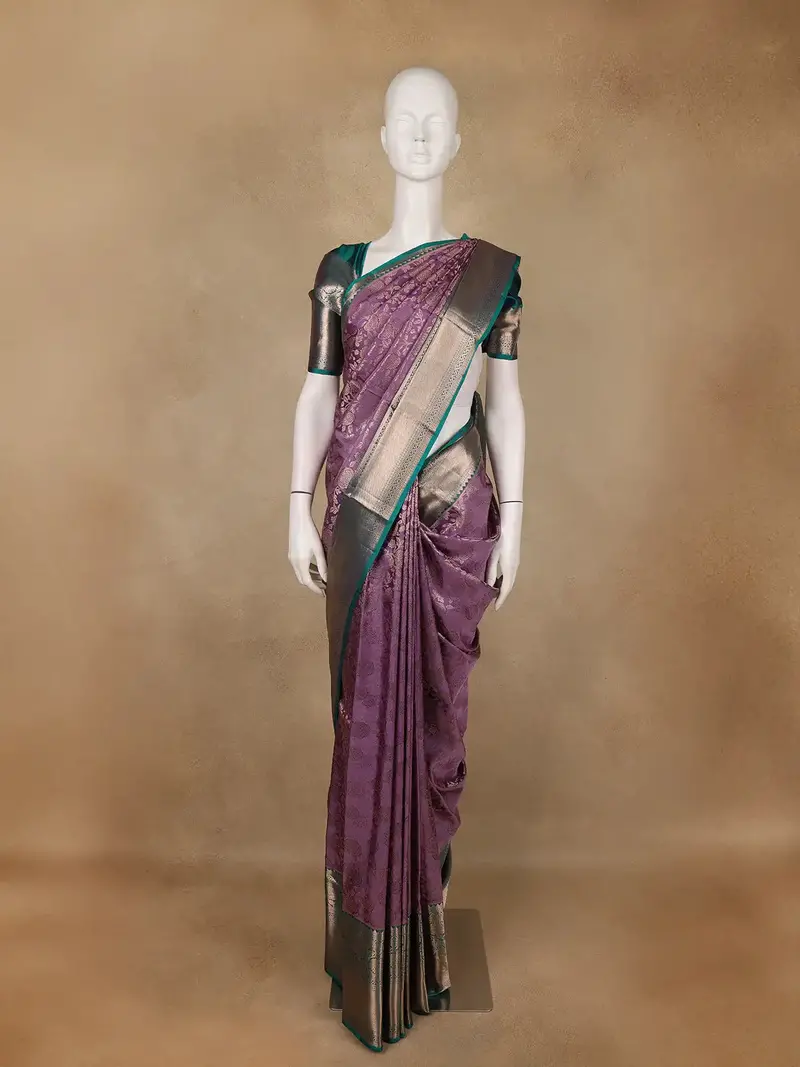 Purple Floral Woven Pure Kanchipuram Silk Saree 1