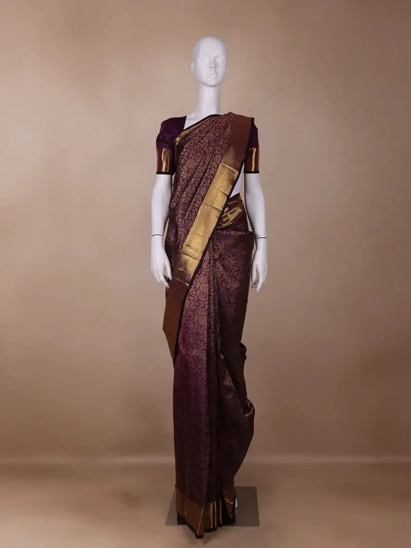 Purple Floral Woven Pure Kanchipuram Silk Saree 1
