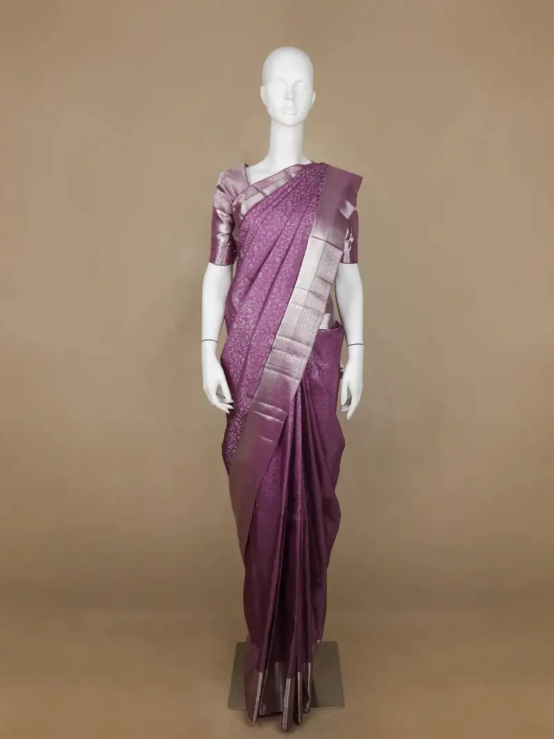 Purple Floral Woven Pure Kanchipuram Silk Saree 1