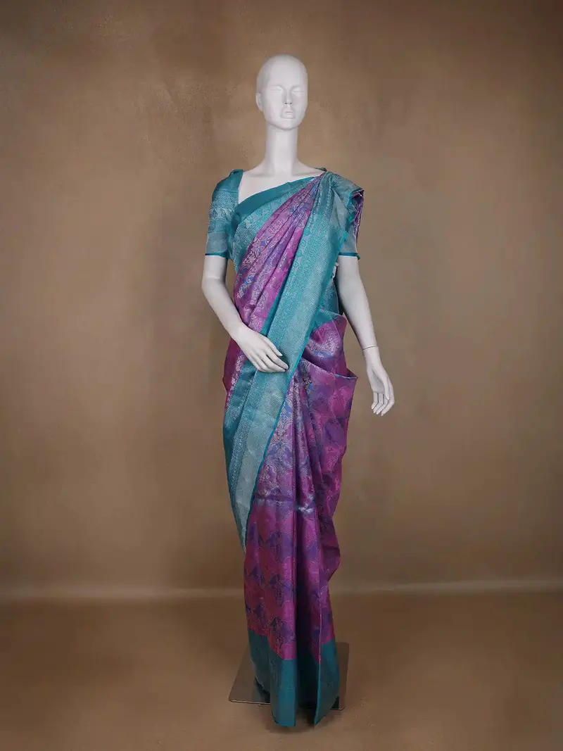 Purple Floral Woven Pure Kanchipuram Silk Saree 1