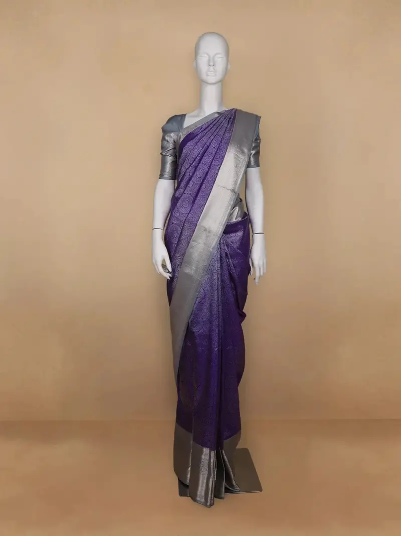 Purple Floral Woven Pure Kanchipuram Silk Saree 1