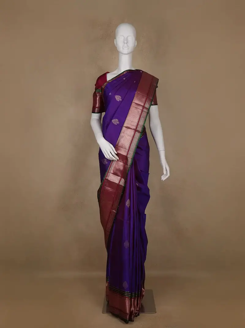 Purple Floral Woven Pure Kanchipuram Silk Saree 1