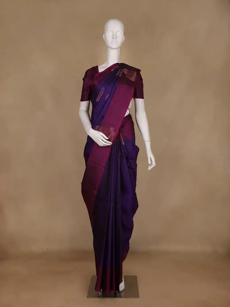 Purple Floral Woven Pure Kanchipuram Silk Saree 1