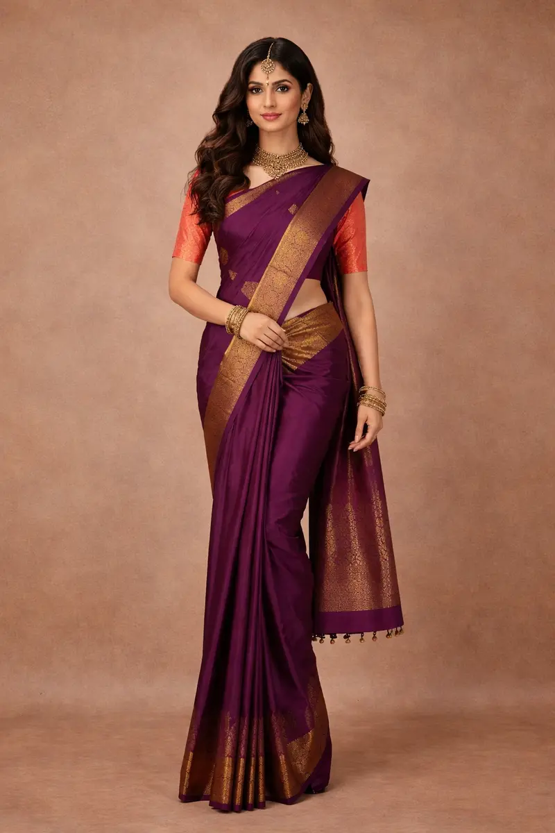 Purple Floral Zari Woven Kanchipuram Silk Saree 1