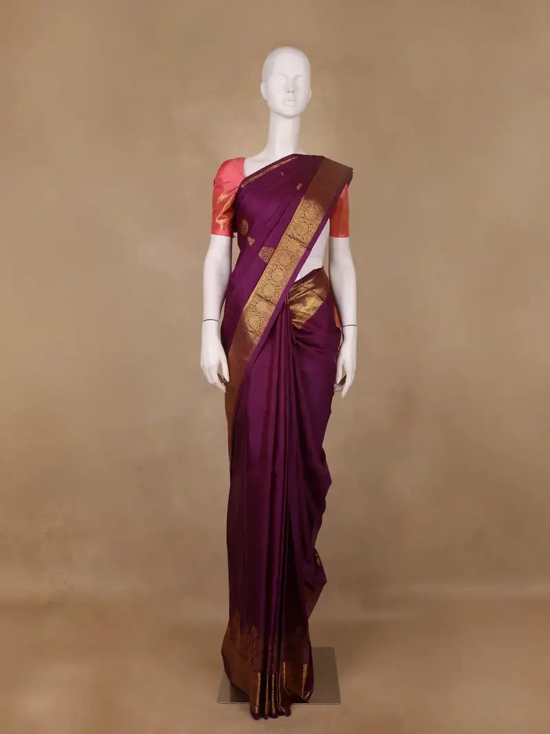 Purple Floral Zari Woven Kanchipuram Silk Saree 2