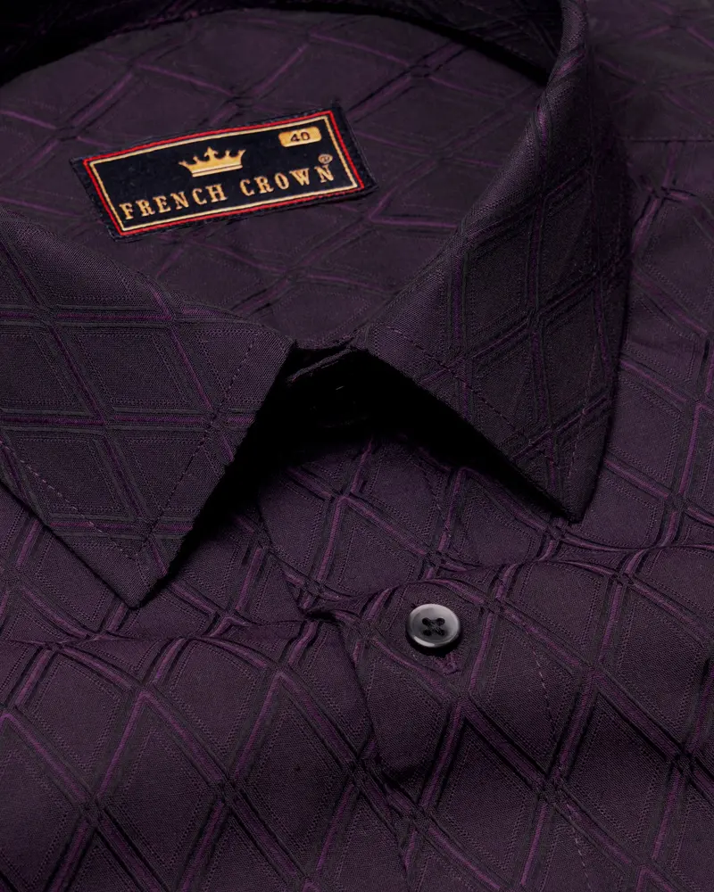 Purple Geometric Jacquard Textured Premium Giza Cotton Shirt 1