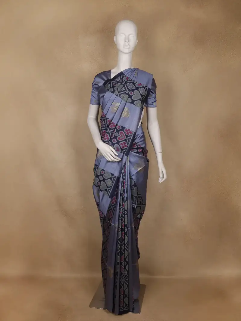 Purple Ikat Designed Woven Semi Tussar Silk Saree 1