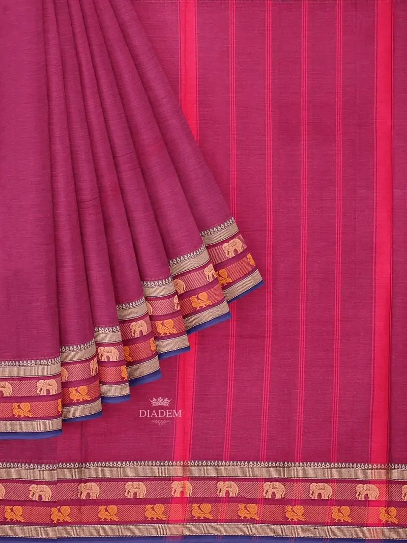 Purple Kanchi Cotton Saree With Thread Butta On The Body And Zari Border 1