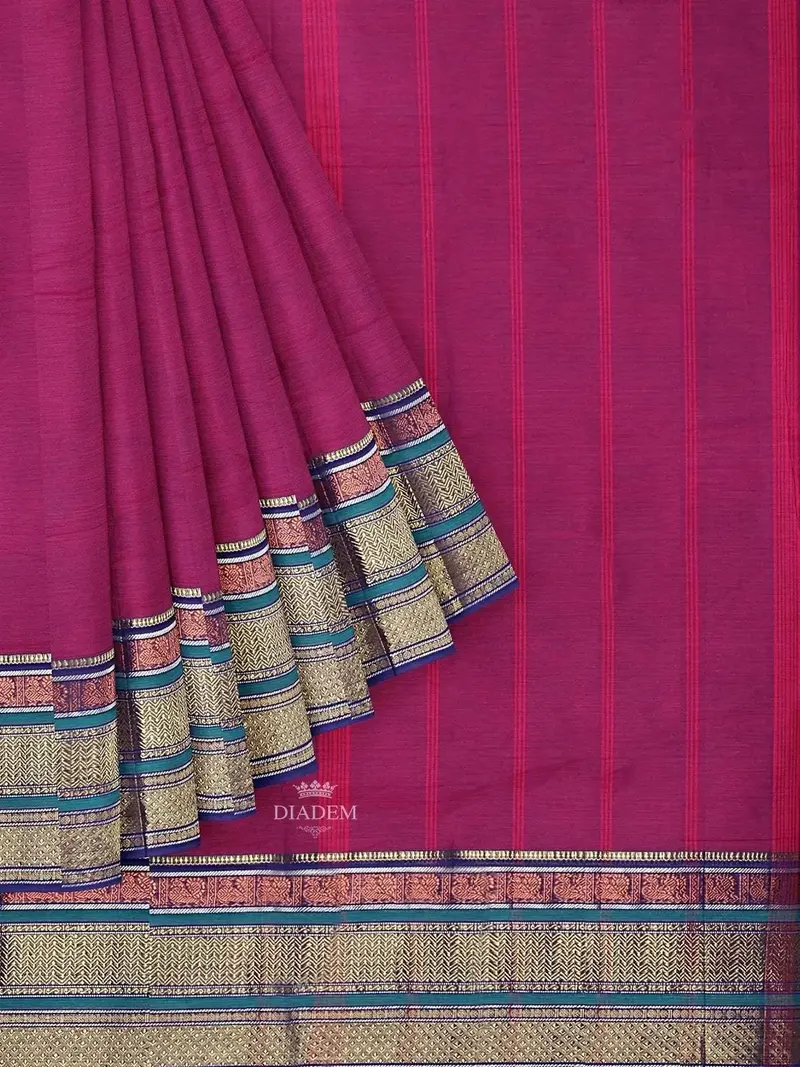 Purple Kanchi Cotton Saree With Thread Butta On The Body And Zari Border 1