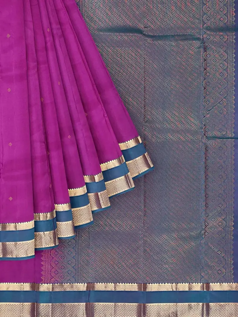 Purple Kanchipuram Pattu Saree With Zari Butta On The Body And Contrast Zari Border 1