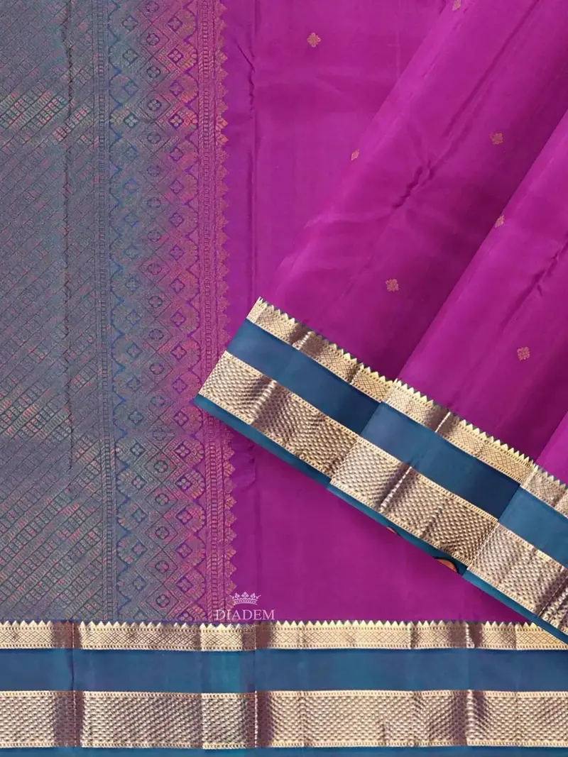 Purple Kanchipuram Pattu Saree With Zari Butta On The Body And Contrast Zari Border 2