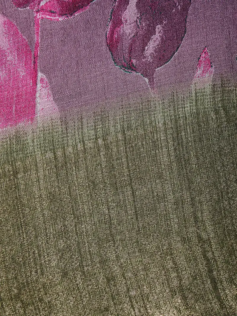 Purple Leaf Printed Raw Silk Saree 2