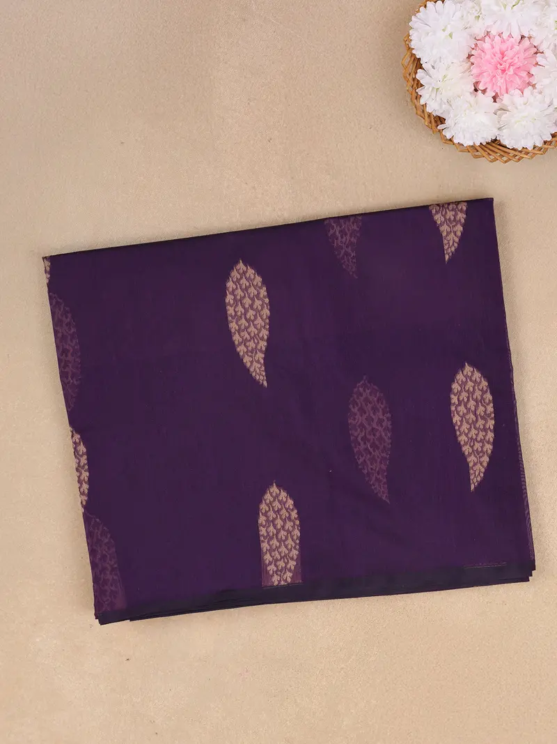 Purple Leaf Woven Design Cotton Saree With Self Border 1