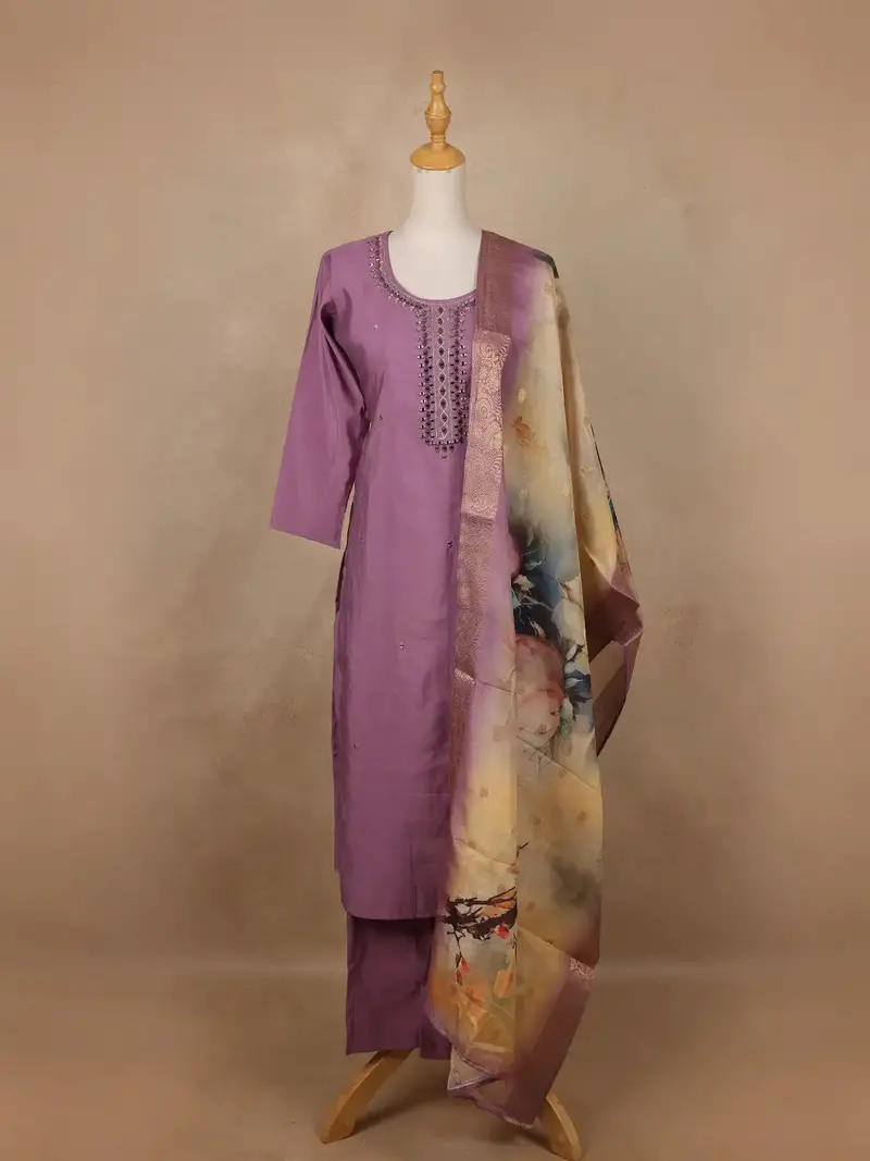 Purple Mirror Worked Cotton Salwar Suit 1