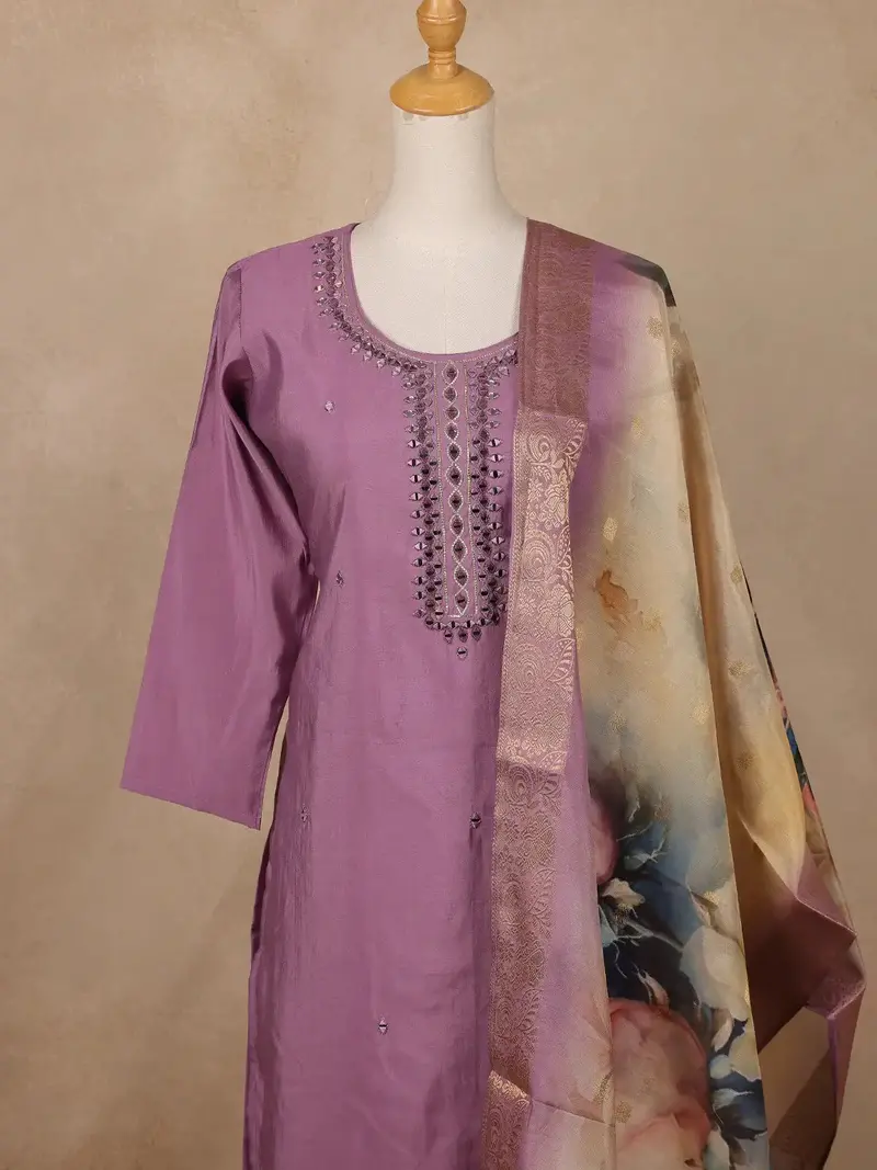 Purple Mirror Worked Cotton Salwar Suit 2