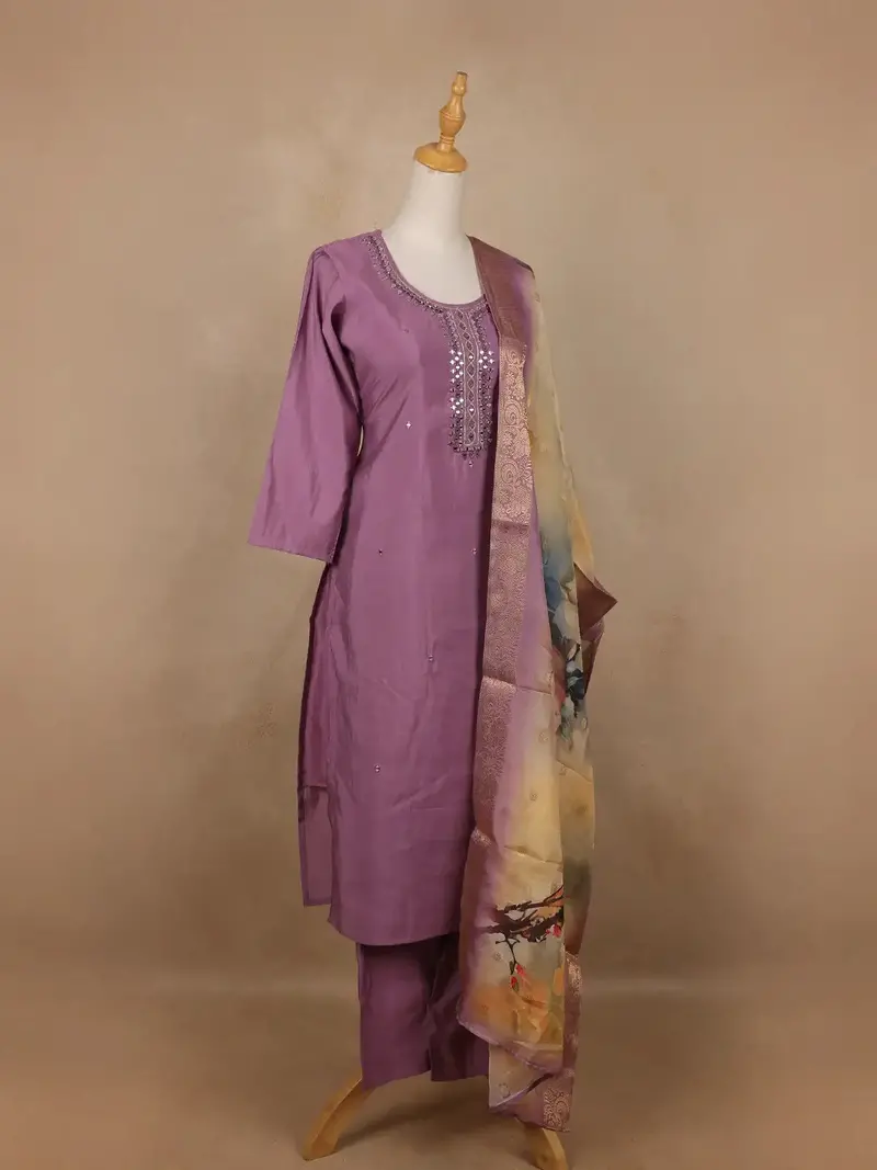 Purple Mirror Worked Cotton Salwar Suit 3