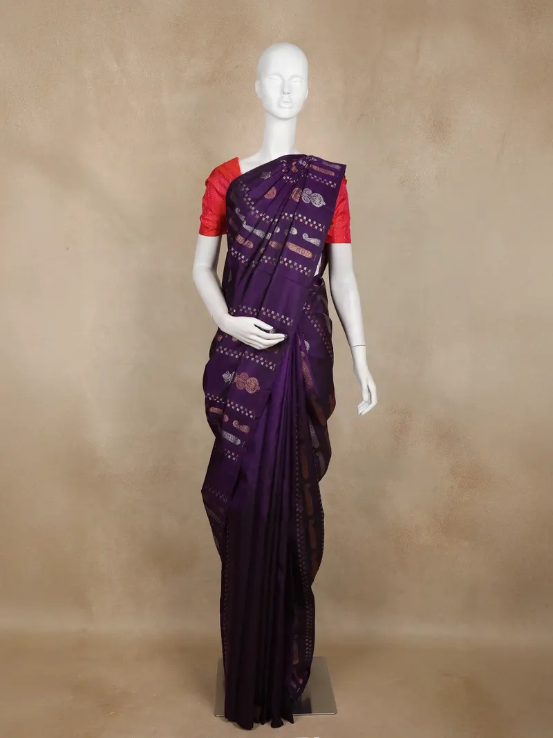 Purple Paisley Butta Woven Kanchipuram Silk Saree 1