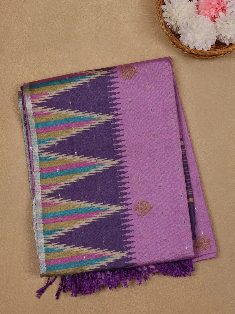 Purple Paisley Designed Soft Silk Saree 1