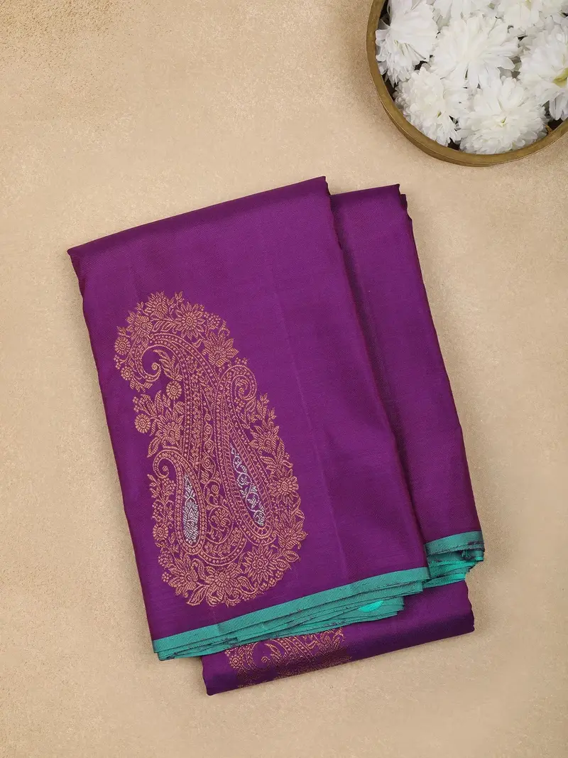 Purple Paisley Woven Pure Kanchipuram Silk Saree 1