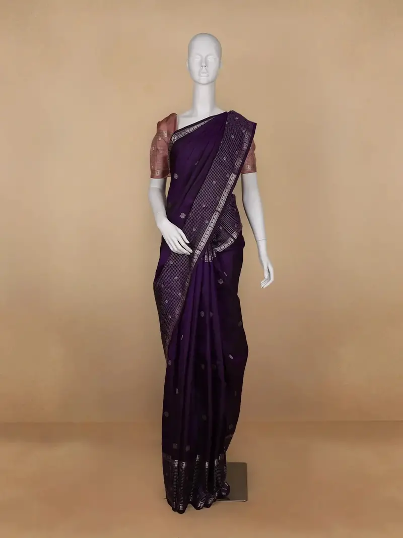 Purple Peacock Woven Silk Saree 1