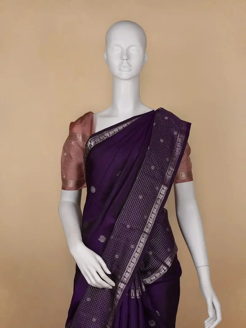 Purple Peacock Woven Silk Saree 2