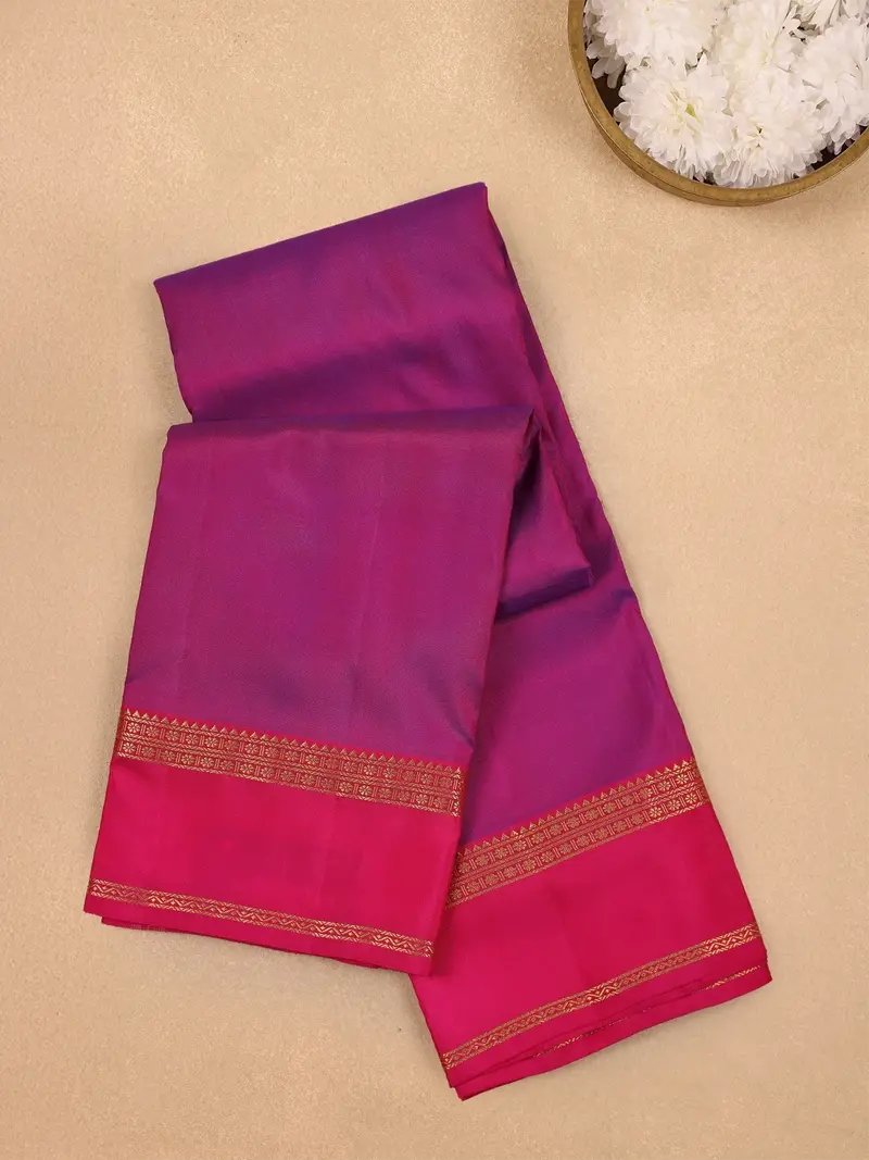 Purple Plain Silk Saree With Contrast Border 1