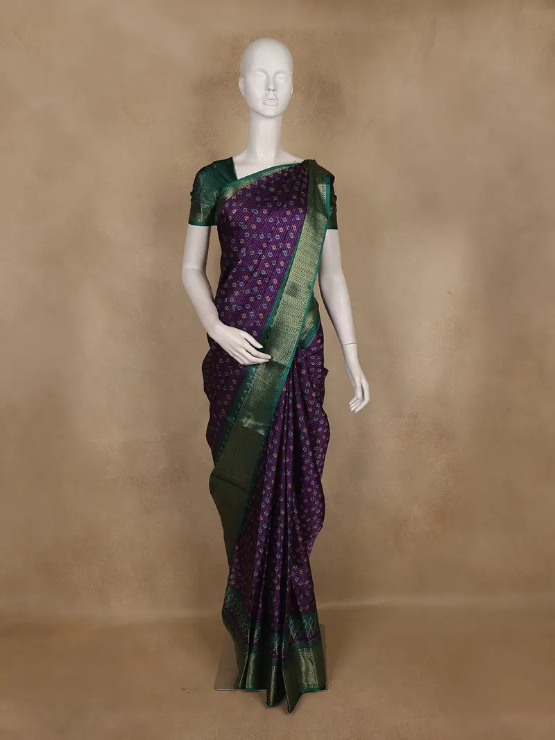 Purple Pochampally Ikat Design Cotton Saree With Zari Border 1