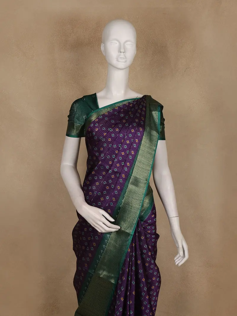 Purple Pochampally Ikat Design Cotton Saree With Zari Border 2