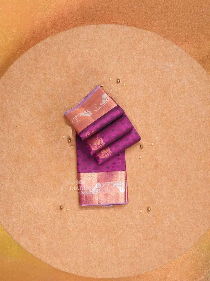 Purple Pure Kanchipuram Silk Saree With Geometric And Paisley Design On The Body With Zari Border 1