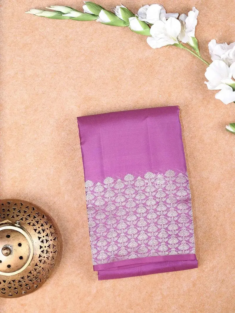 Purple Pure Kanchipuram Silk Saree With Plain Body Design With Designed Border 1