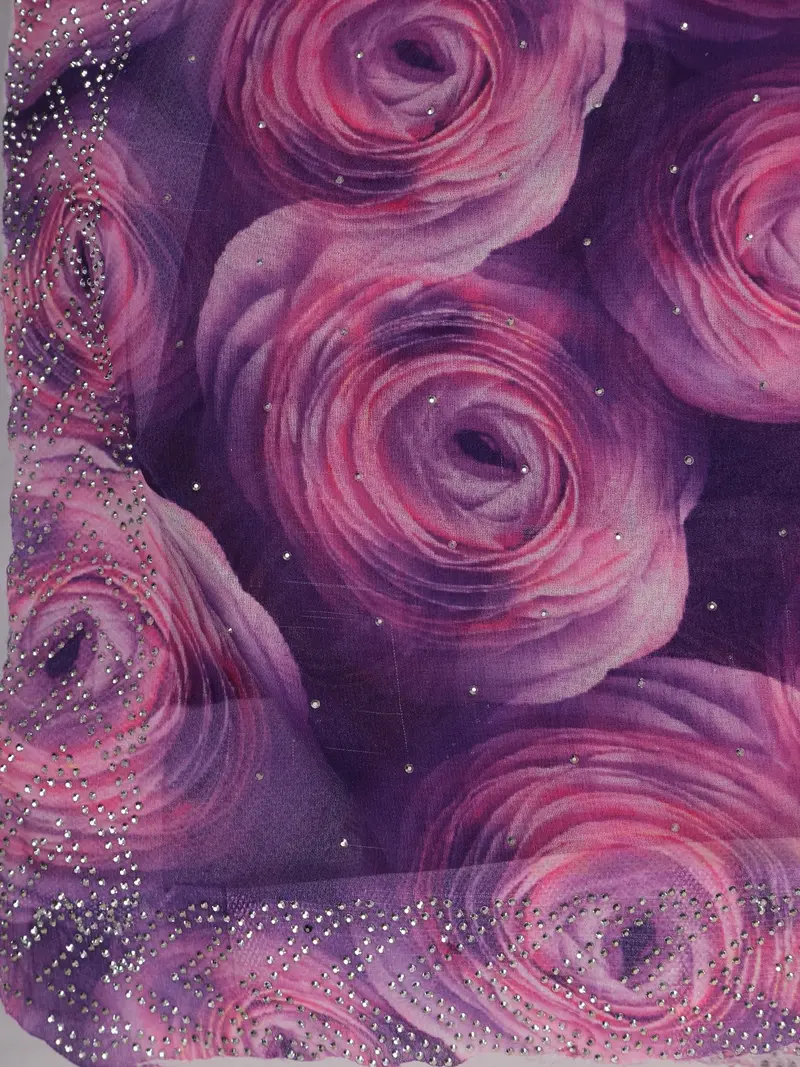 Purple Rose Floral Printed Chiffon Saree 2