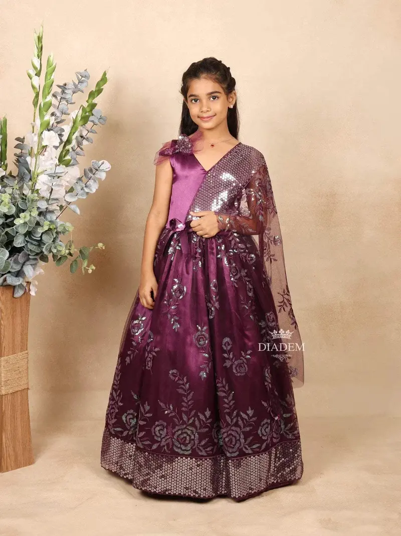 Purple Satin With Netted Gown With Sequence With Embroidery 1