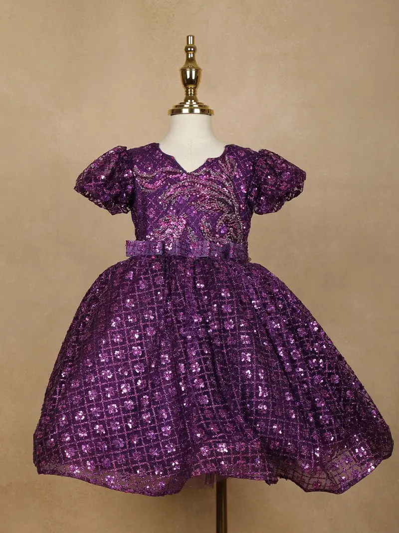 Purple Sequin Designed Party Gown For Girls 1
