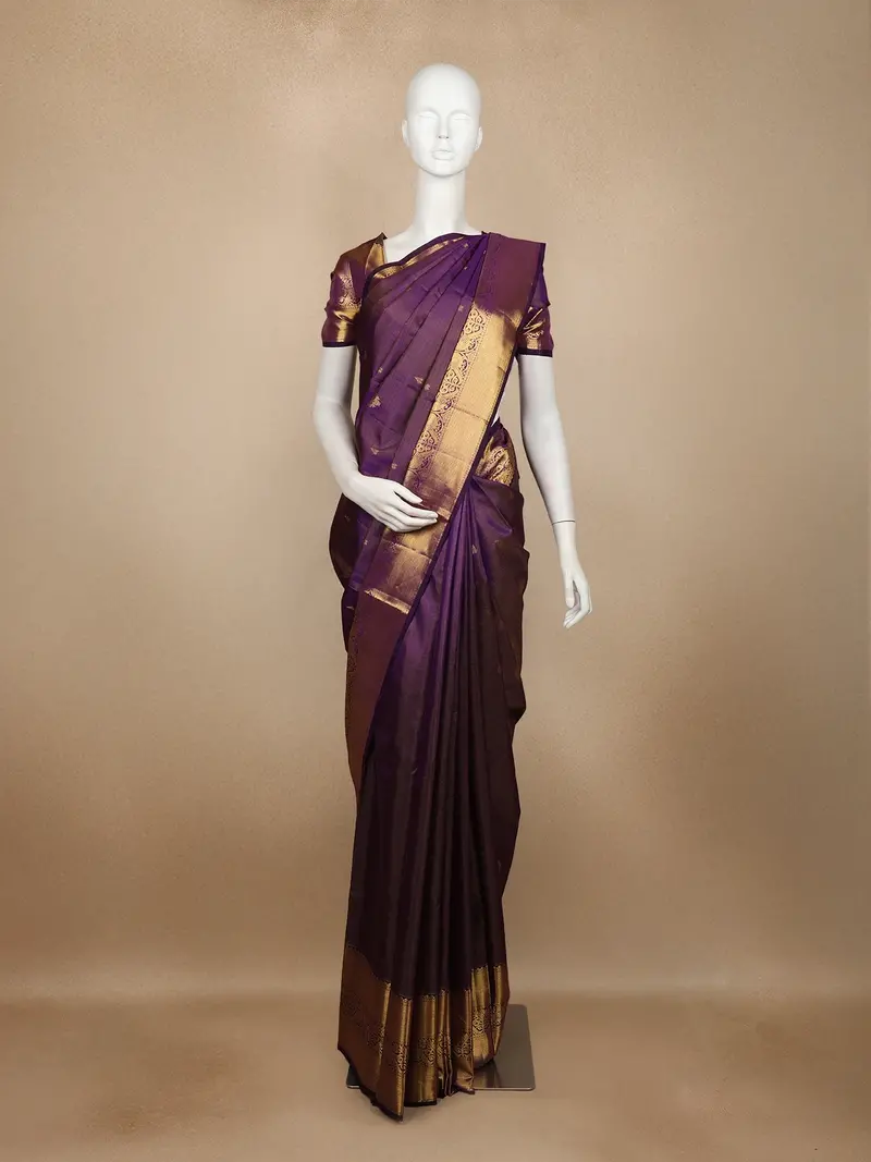Purple Small Butta Woven Pure Kanchipuram Silk Saree With Rich Zari Border 1