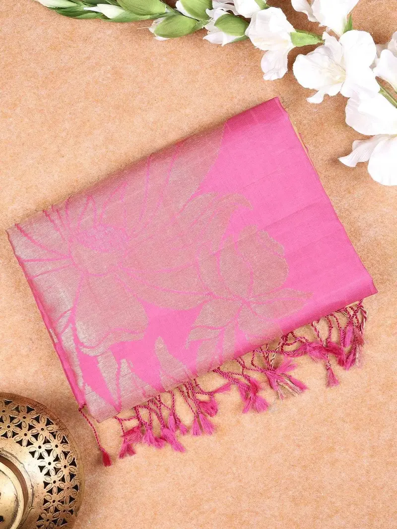 Purple Soft Silk Saree With Flower And Plant Design On The Body With Contrast Border 1