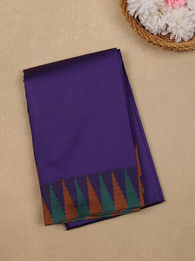 Purple Soft Silk Saree With Temple Ikat Border 1